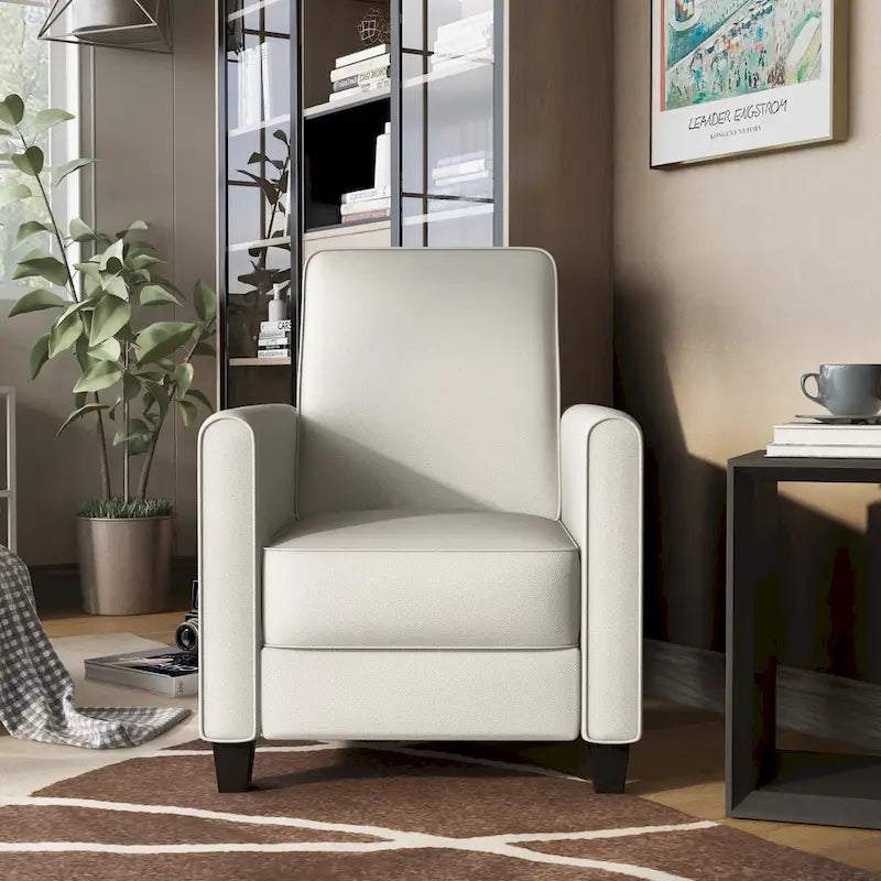 Traditional Fabric Recliner Chair with Footrest - 36.5"H Welted Padded Armchair, 250 lbs Capacity - Beige/Blue/Grey