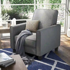 Traditional Fabric Recliner Chair with Footrest - 36.5"H Welted Padded Armchair, 250 lbs Capacity - Beige/Blue/Grey