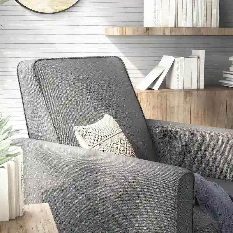 Traditional Fabric Recliner Chair with Footrest - 36.5"H Welted Padded Armchair, 250 lbs Capacity - Beige/Blue/Grey