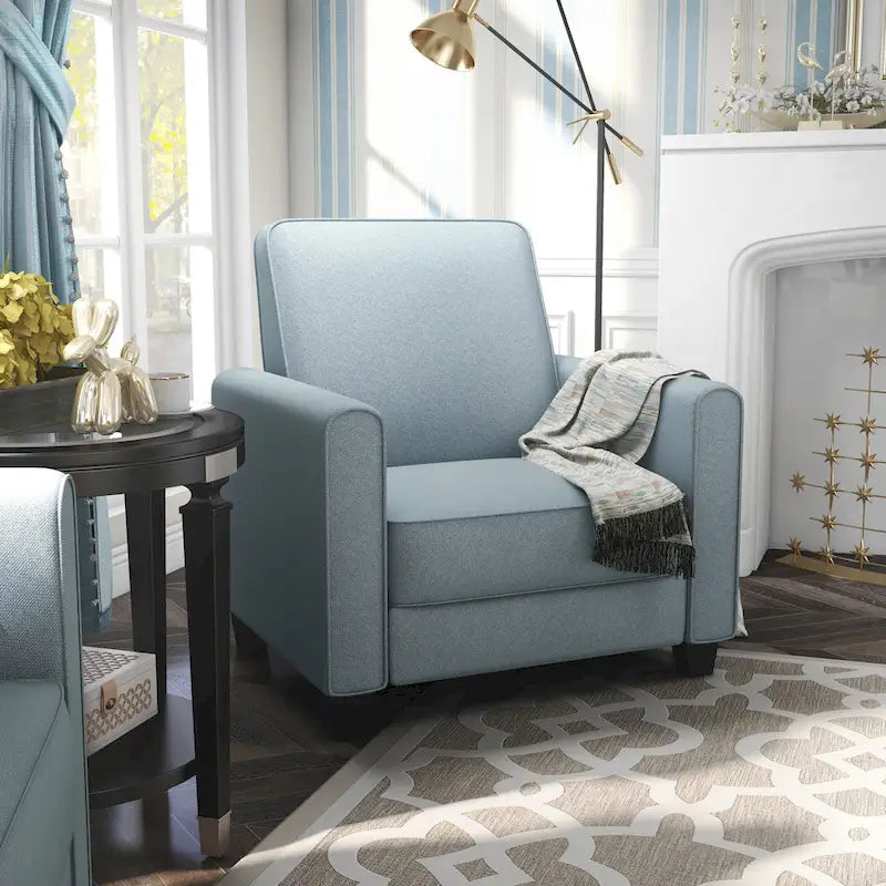 Traditional Fabric Recliner Chair with Footrest - 36.5"H Welted Padded Armchair, 250 lbs Capacity - Beige/Blue/Grey