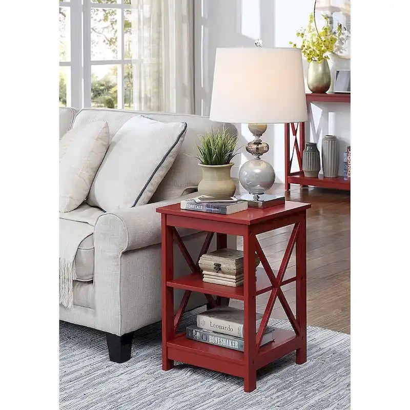 3-Tier End Table with Shelves, Black Wood Side Table with X-Frame Design, 15.75" Square Nightstand for Living Room Bedroom