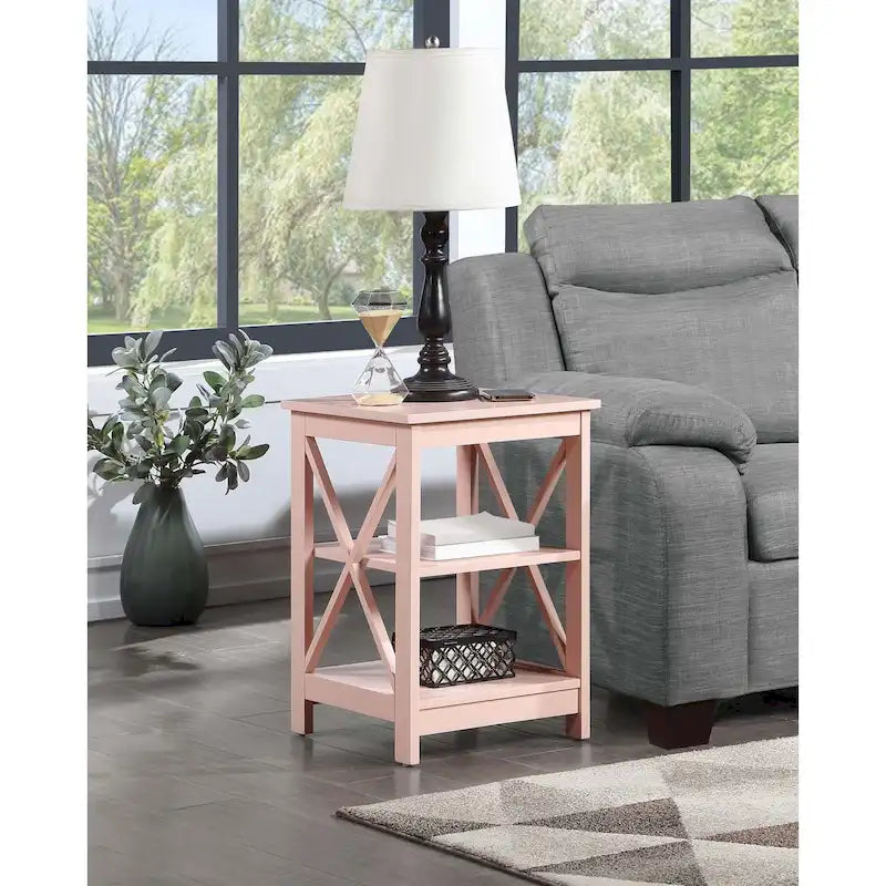 3-Tier End Table with Shelves, Black Wood Side Table with X-Frame Design, 15.75" Square Nightstand for Living Room Bedroom