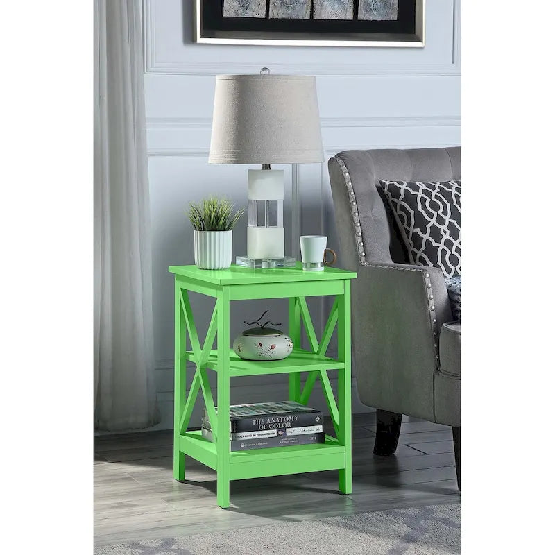 3-Tier End Table with Shelves, Black Wood Side Table with X-Frame Design, 15.75" Square Nightstand for Living Room Bedroom