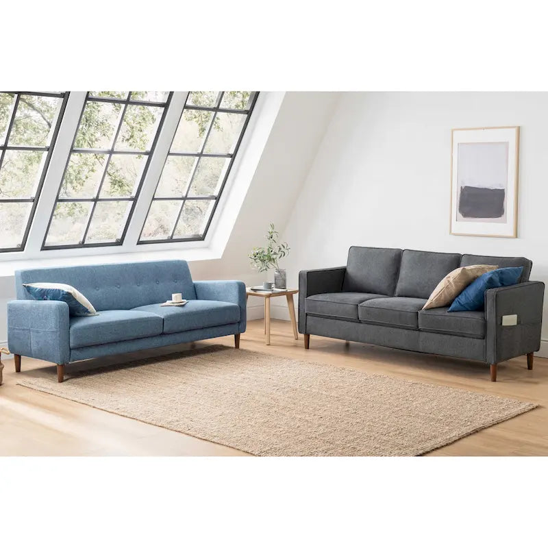 Modern Tufted Linen Sofa 73" with Armrest Storage Pockets - Eucalyptus Wood Frame High Density Foam Cushions Tool-Free Assembly