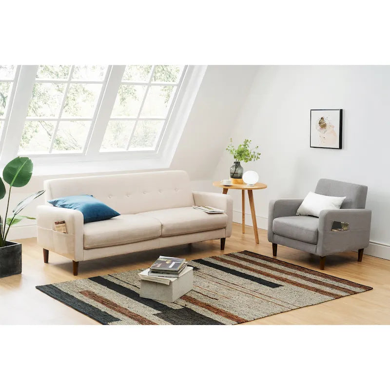 Modern Tufted Linen Sofa 73" with Armrest Storage Pockets - Eucalyptus Wood Frame High Density Foam Cushions Tool-Free Assembly