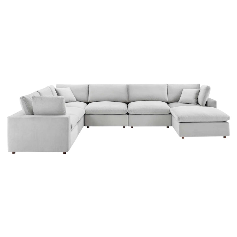 7-Piece Sectional Sofa - Down Filled Overstuffed Performance Velvet, Modern L-Shaped Couch with Ottoman, 119"L x 158"W, Stain-Resistant