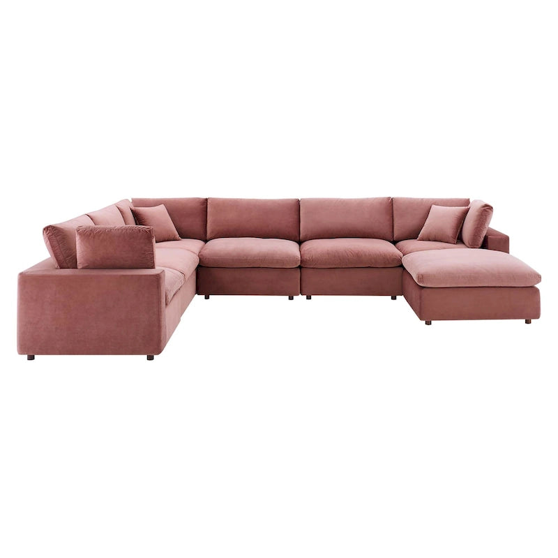 7-Piece Sectional Sofa - Down Filled Overstuffed Performance Velvet, Modern L-Shaped Couch with Ottoman, 119"L x 158"W, Stain-Resistant