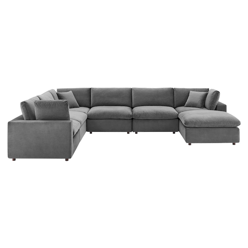 7-Piece Sectional Sofa - Down Filled Overstuffed Performance Velvet, Modern L-Shaped Couch with Ottoman, 119"L x 158"W, Stain-Resistant