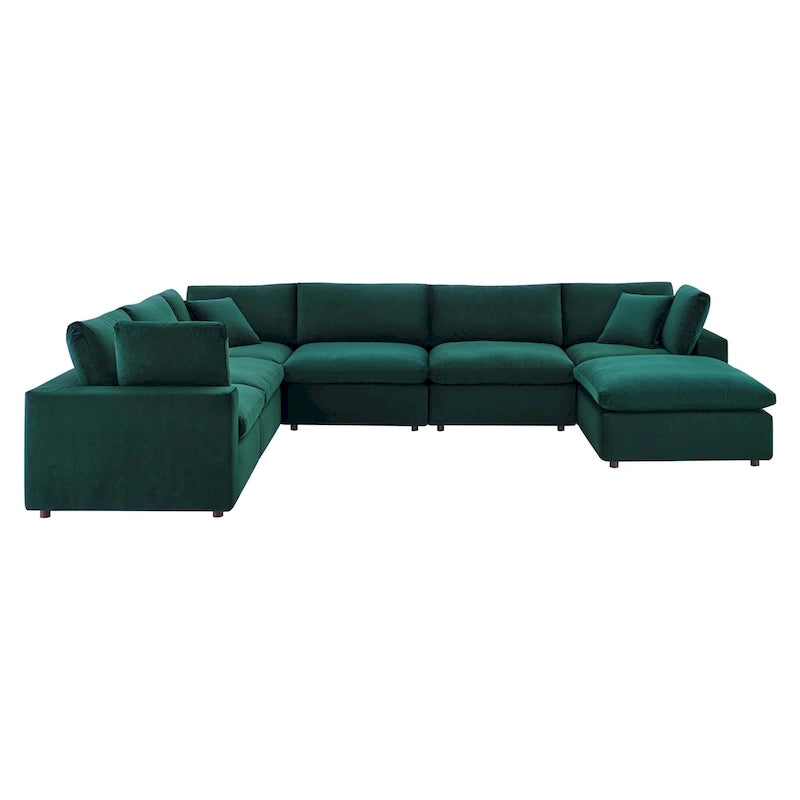7-Piece Sectional Sofa - Down Filled Overstuffed Performance Velvet, Modern L-Shaped Couch with Ottoman, 119"L x 158"W, Stain-Resistant