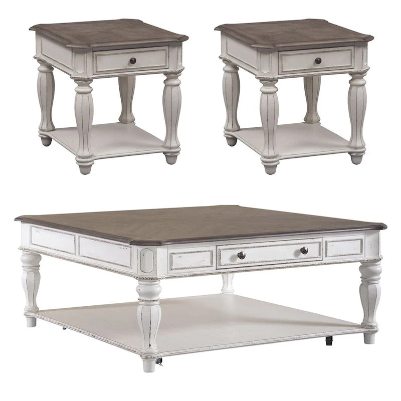 Magnolia Manor Antique White Weathered Bark 3-piece Cocktail Table Set