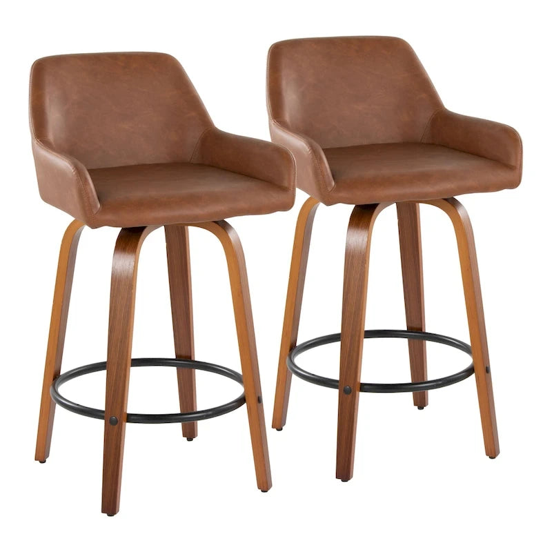 Porch & Den Galotti 26 Fixed-Height Counter Stool with Bent Wood Legs & Round Footrest (Set of 2)