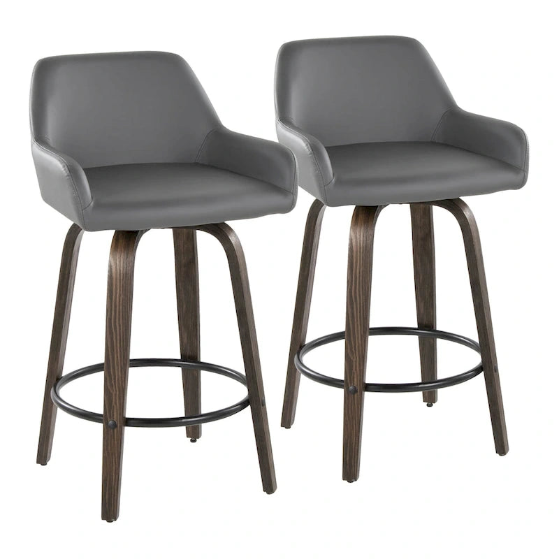 Porch & Den Galotti 26 Fixed-Height Counter Stool with Bent Wood Legs & Round Footrest (Set of 2)