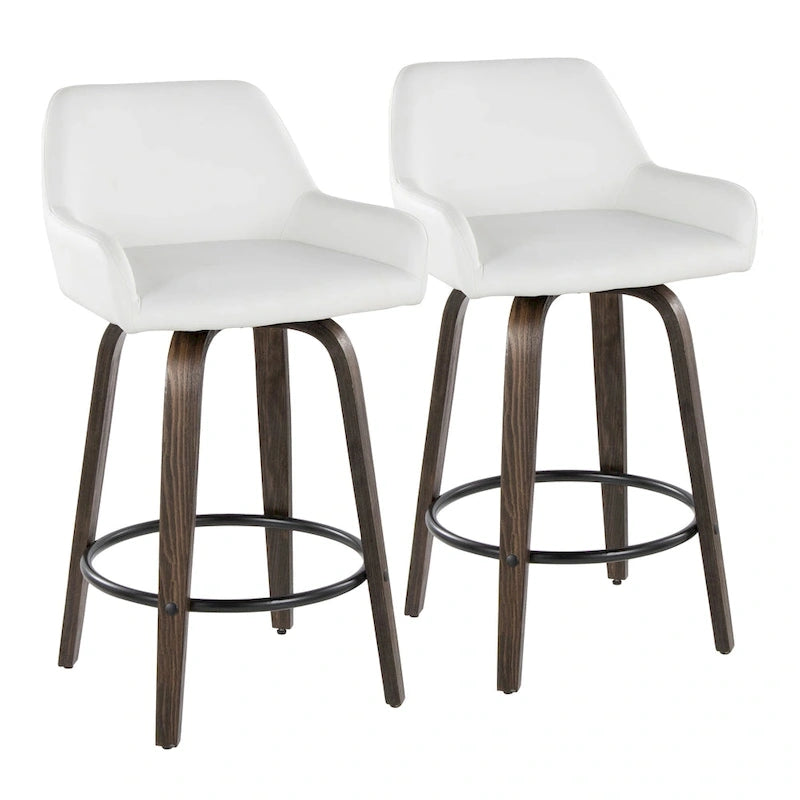 Porch & Den Galotti 26 Fixed-Height Counter Stool with Bent Wood Legs & Round Footrest (Set of 2)