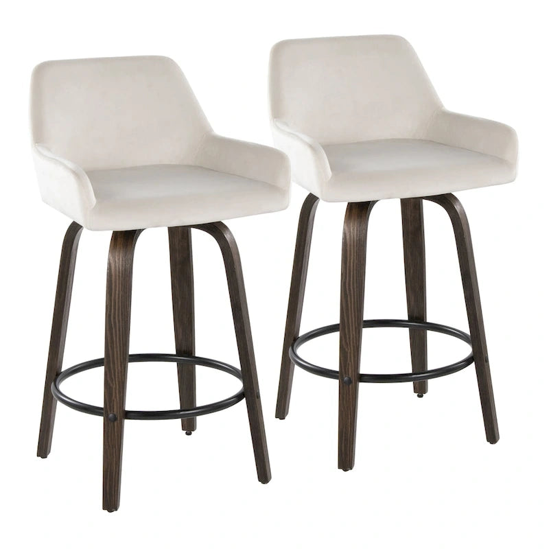 Porch & Den Galotti 26 Fixed-Height Counter Stool with Bent Wood Legs & Round Footrest (Set of 2)