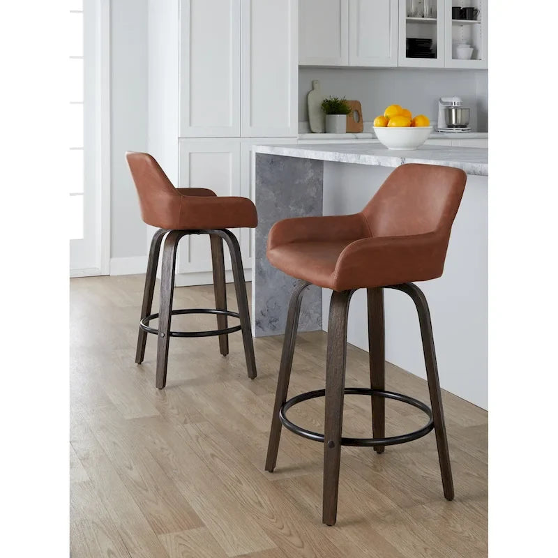 Porch & Den Galotti 26 Fixed-Height Counter Stool with Bent Wood Legs & Round Footrest (Set of 2)