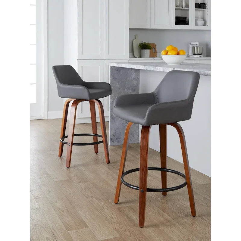 Porch & Den Galotti 26 Fixed-Height Counter Stool with Bent Wood Legs & Round Footrest (Set of 2)
