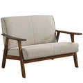 Mid-Century Modern Loveseat 2-Seater Sofa with Wooden Arms - Light Gray Linen Upholstery 46.69" W x 32.31" H