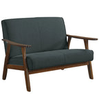 Mid-Century Modern Loveseat 2-Seater Sofa with Wooden Arms - Light Gray Linen Upholstery 46.69" W x 32.31" H