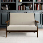 Mid-Century Modern Loveseat 2-Seater Sofa with Wooden Arms - Light Gray Linen Upholstery 46.69" W x 32.31" H