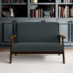 Mid-Century Modern Loveseat 2-Seater Sofa with Wooden Arms - Light Gray Linen Upholstery 46.69" W x 32.31" H