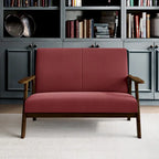 Mid-Century Modern Loveseat 2-Seater Sofa with Wooden Arms - Light Gray Linen Upholstery 46.69" W x 32.31" H