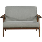 Mid-Century Modern Loveseat 2-Seater Sofa with Wooden Arms - Light Gray Linen Upholstery 46.69" W x 32.31" H