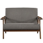 Mid-Century Modern Loveseat 2-Seater Sofa with Wooden Arms - Light Gray Linen Upholstery 46.69" W x 32.31" H