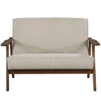 Mid-Century Modern Loveseat 2-Seater Sofa with Wooden Arms - Light Gray Linen Upholstery 46.69" W x 32.31" H