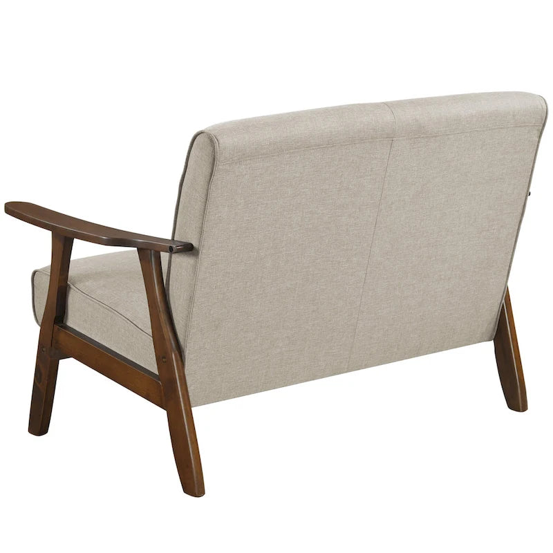 Mid-Century Modern Loveseat 2-Seater Sofa with Wooden Arms - Light Gray Linen Upholstery 46.69" W x 32.31" H