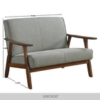 Mid-Century Modern Loveseat 2-Seater Sofa with Wooden Arms - Light Gray Linen Upholstery 46.69" W x 32.31" H