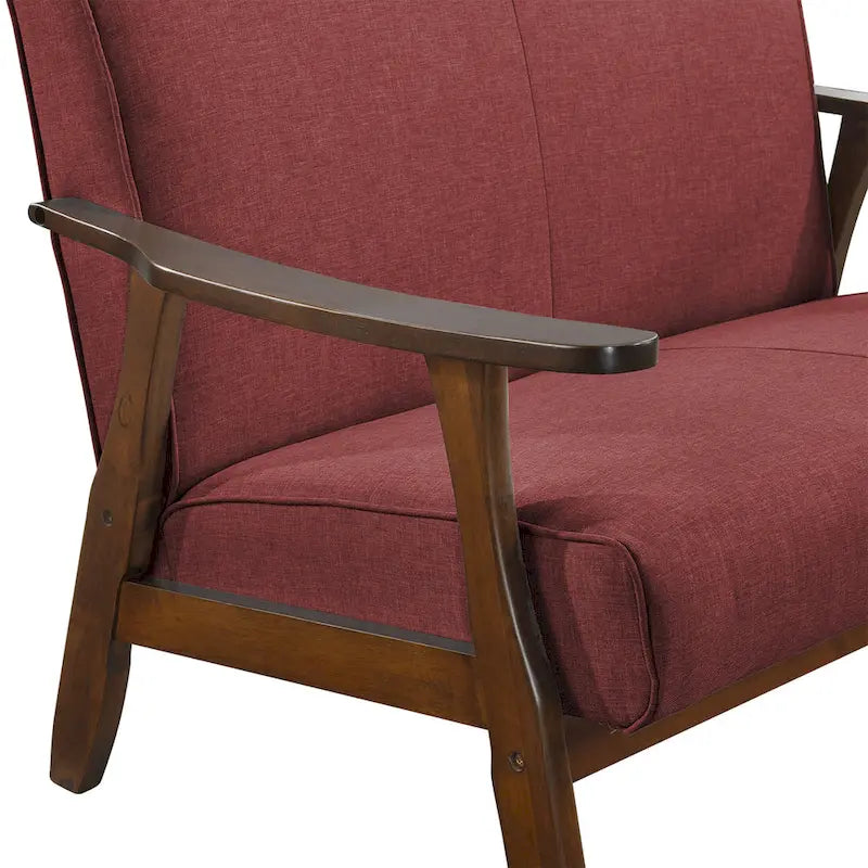 Mid-Century Modern Loveseat 2-Seater Sofa with Wooden Arms - Light Gray Linen Upholstery 46.69" W x 32.31" H