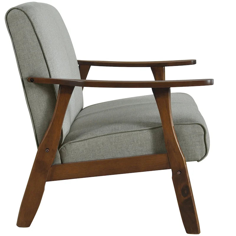 Mid-Century Modern Loveseat 2-Seater Sofa with Wooden Arms - Light Gray Linen Upholstery 46.69" W x 32.31" H