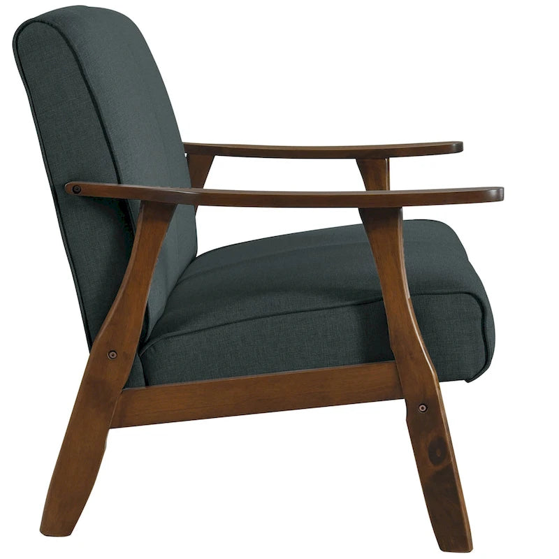 Mid-Century Modern Loveseat 2-Seater Sofa with Wooden Arms - Light Gray Linen Upholstery 46.69" W x 32.31" H