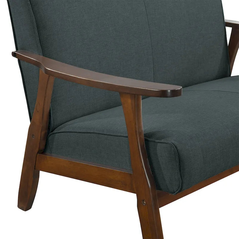 Mid-Century Modern Loveseat 2-Seater Sofa with Wooden Arms - Light Gray Linen Upholstery 46.69" W x 32.31" H