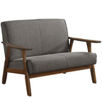 Mid-Century Modern Loveseat 2-Seater Sofa with Wooden Arms - Light Gray Linen Upholstery 46.69" W x 32.31" H