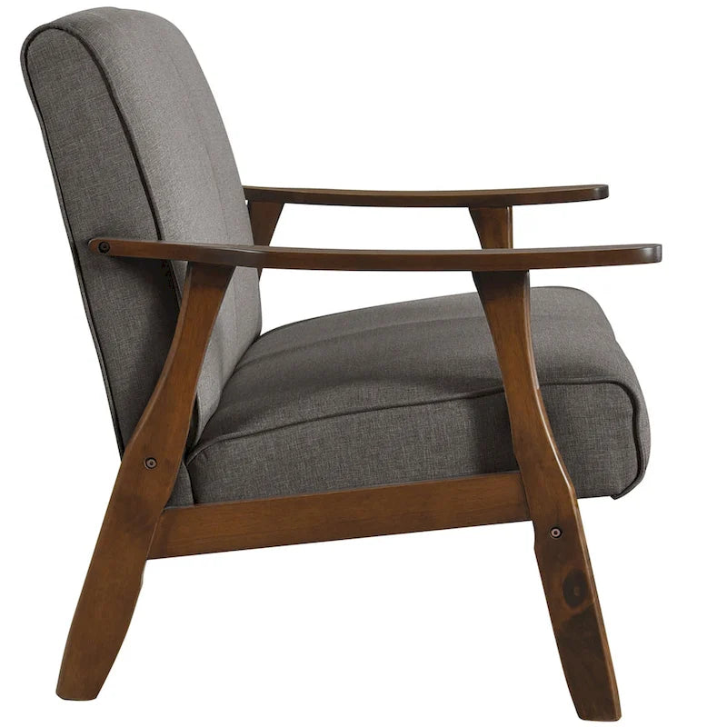 Mid-Century Modern Loveseat 2-Seater Sofa with Wooden Arms - Light Gray Linen Upholstery 46.69" W x 32.31" H