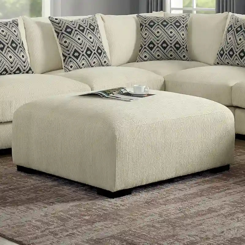 43"x43" Square Chenille Padded Cocktail Ottoman - Contemporary Grey Upholstered Footstool with Solid Wood Legs, 150 lbs Capacity