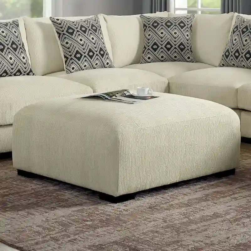 43"x43" Square Chenille Padded Cocktail Ottoman - Contemporary Grey Upholstered Footstool with Solid Wood Legs, 150 lbs Capacity