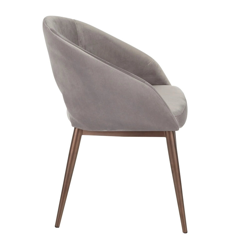 Upholstered Dining Chair Barrel Style Velvet Cushioned Seat Copper Metal Legs Contemporary 250lbs Capacity