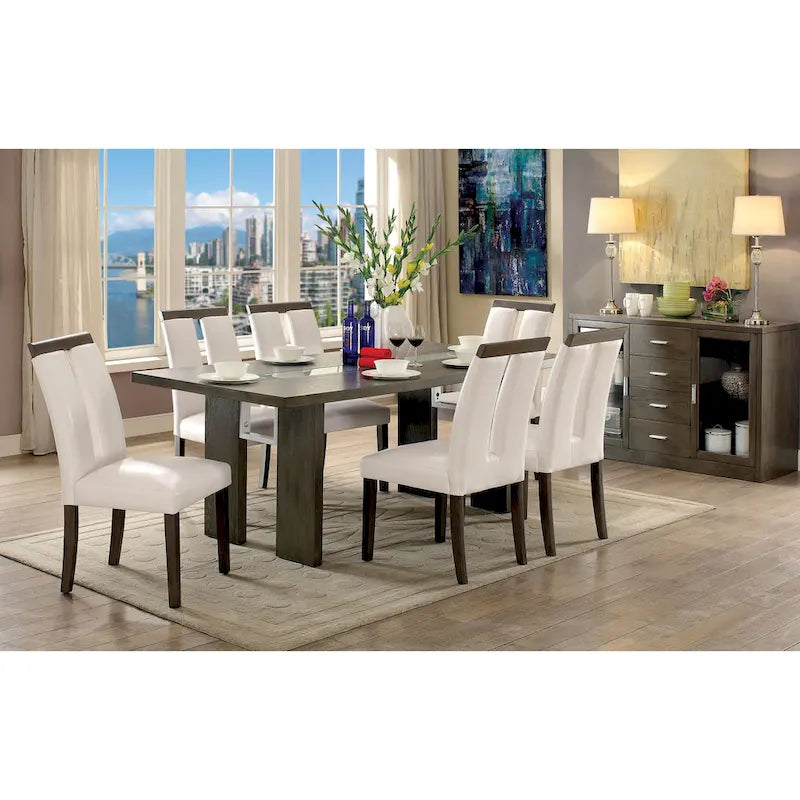 Contemporary 76-inch Glass Dining Table with LED - Seats 6-8 People - Grey/Black - Tempered Glass Inlay
