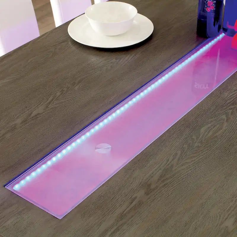 Contemporary 76-inch Glass Dining Table with LED - Seats 6-8 People - Grey/Black - Tempered Glass Inlay