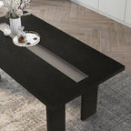 Contemporary 76-inch Glass Dining Table with LED - Seats 6-8 People - Grey/Black - Tempered Glass Inlay