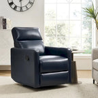Genuine Leather Swivel Rocker Recliner with Adjustable Headrest - Modern Manual Reclining Chair 360° Rotation