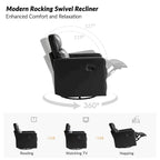 Genuine Leather Swivel Rocker Recliner with Adjustable Headrest - Modern Manual Reclining Chair 360° Rotation