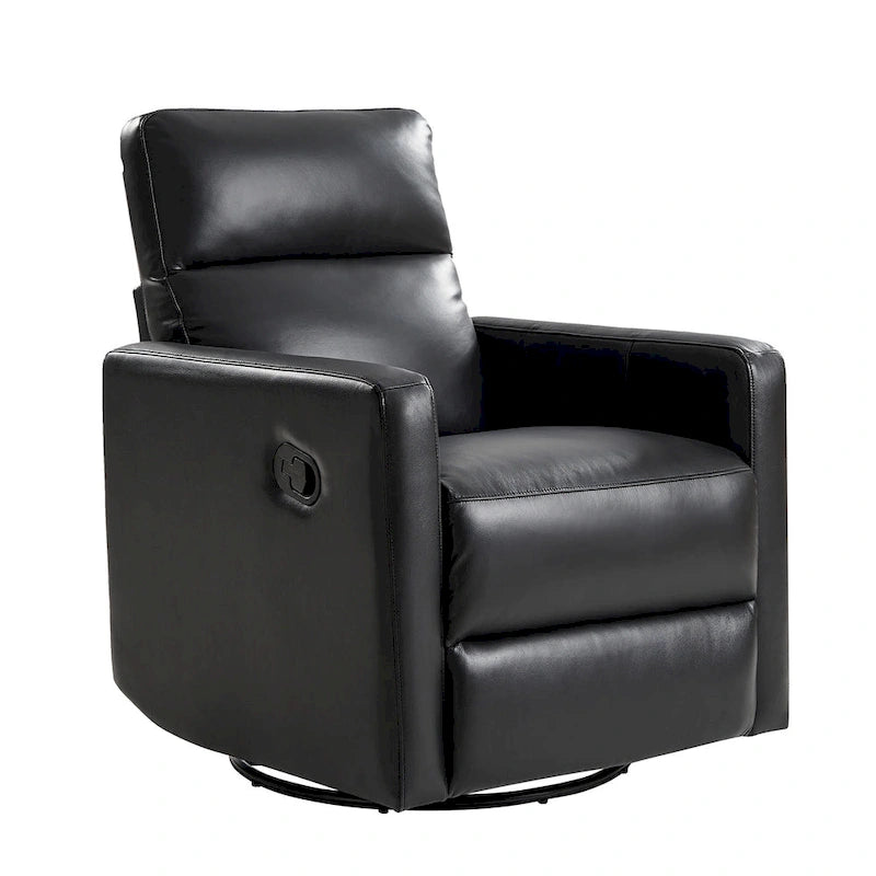 Genuine Leather Swivel Rocker Recliner with Adjustable Headrest - Modern Manual Reclining Chair 360° Rotation