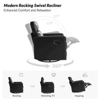 Genuine Leather Swivel Rocker Recliner with Adjustable Headrest - Modern Manual Reclining Chair 360° Rotation