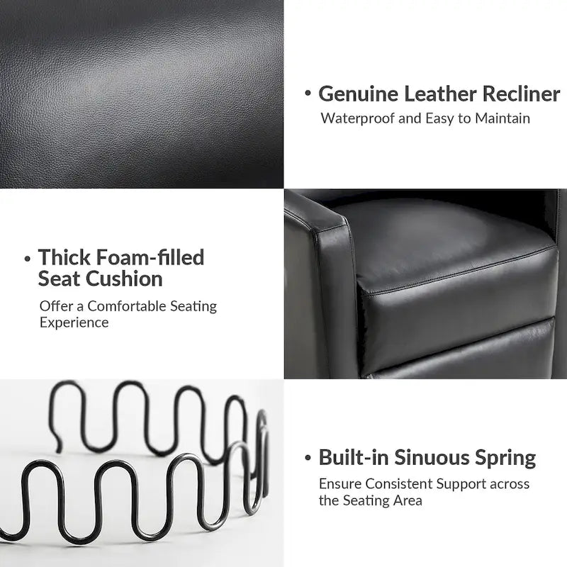 Genuine Leather Swivel Rocker Recliner with Adjustable Headrest - Modern Manual Reclining Chair 360° Rotation