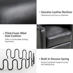 Genuine Leather Swivel Rocker Recliner with Adjustable Headrest - Modern Manual Reclining Chair 360° Rotation