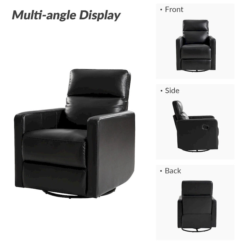 Genuine Leather Swivel Rocker Recliner with Adjustable Headrest - Modern Manual Reclining Chair 360° Rotation