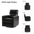 Genuine Leather Swivel Rocker Recliner with Adjustable Headrest - Modern Manual Reclining Chair 360° Rotation